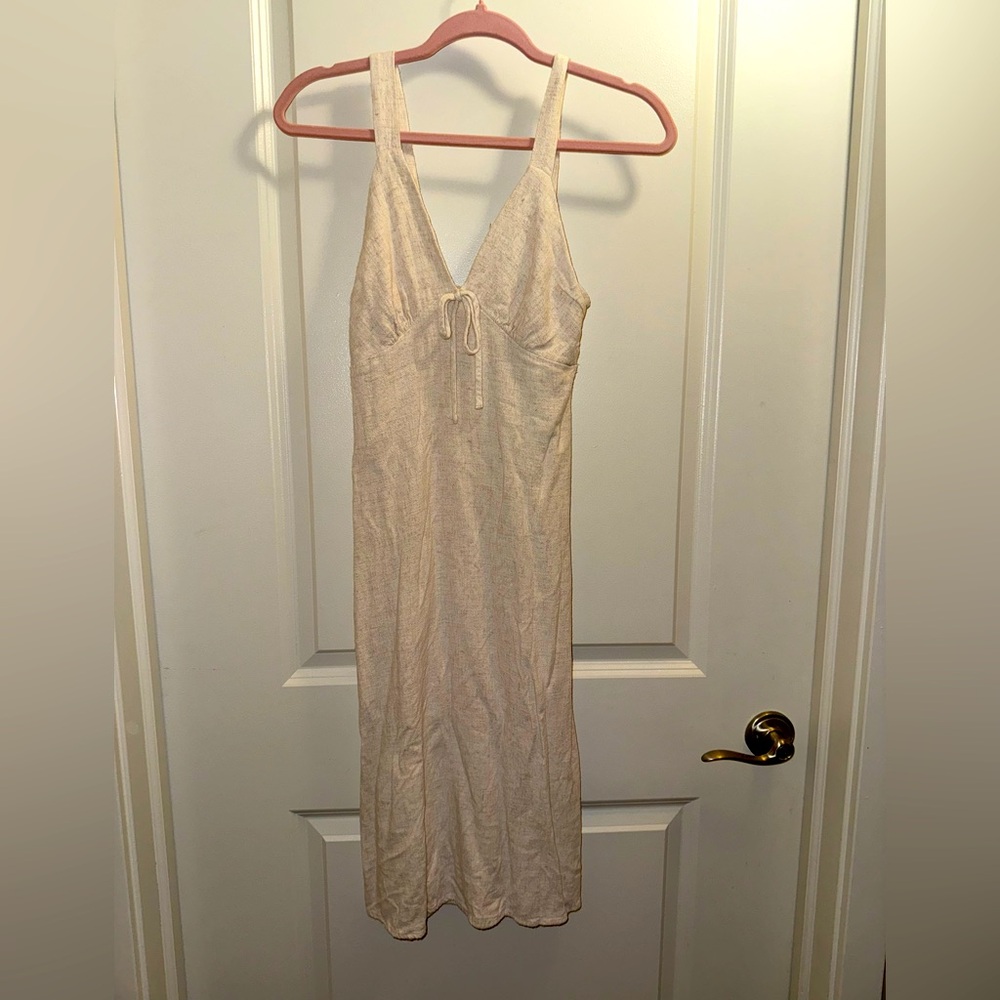 Montague LA Women’s Small Cream Linen Blend Halter Dress – Tie Front Detail